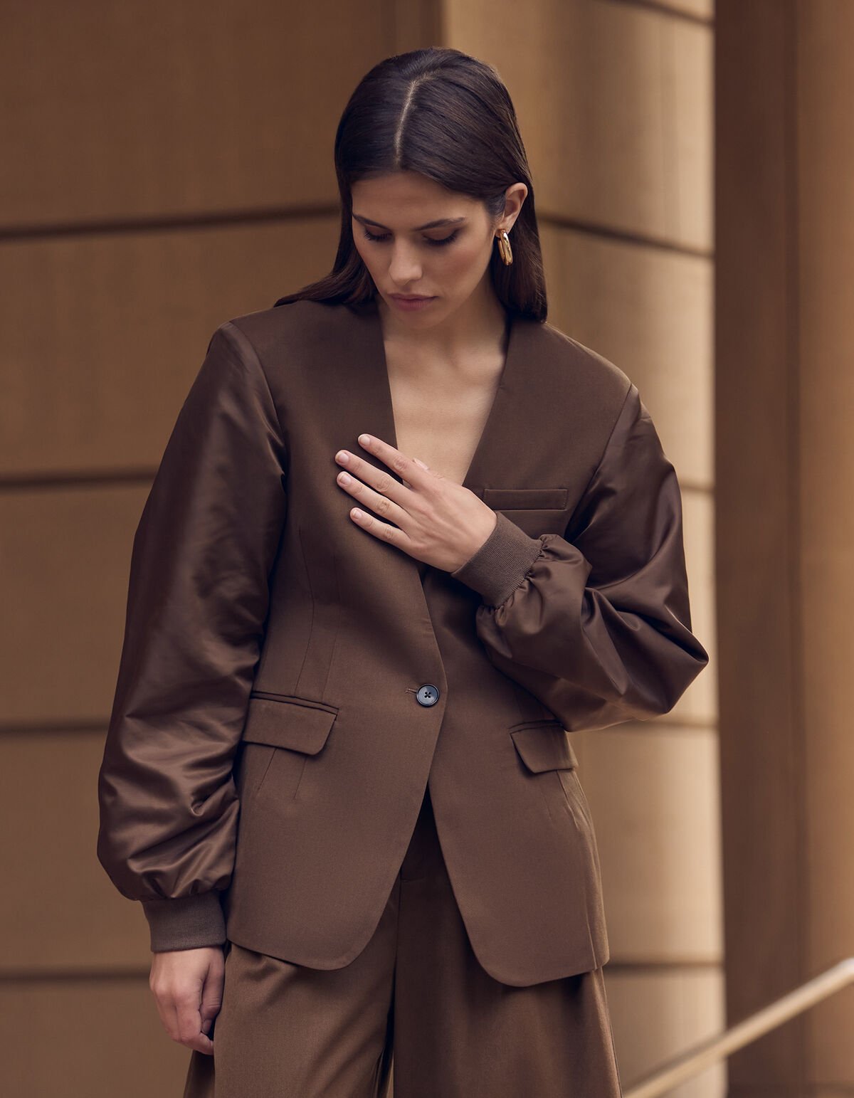 Mix Sleeve Blazer Khaki SHOEBY WOMEN