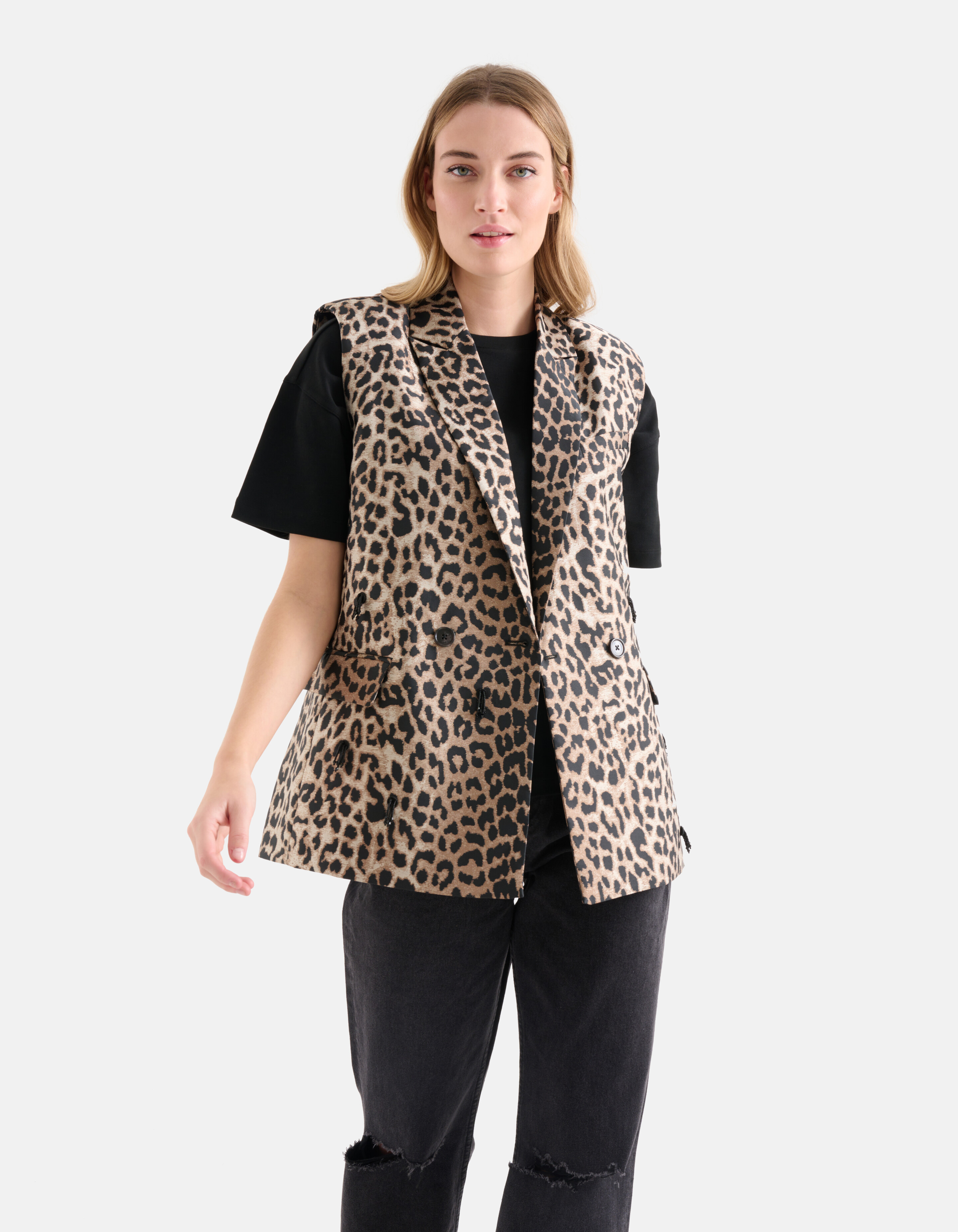 Leopard Jacquard Gilet Bruin SHOEBY WOMEN
