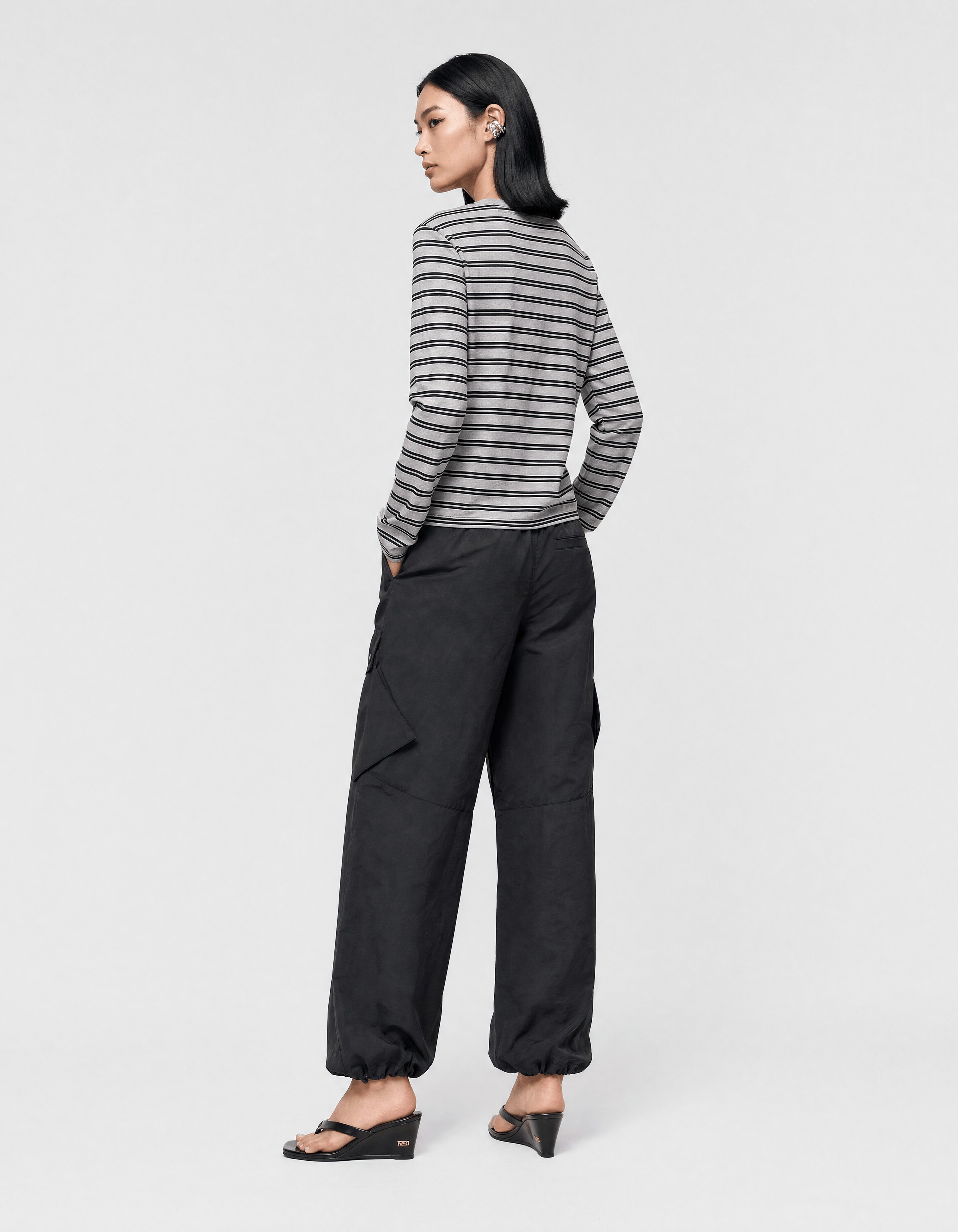 Shoulder Stripe Longsleeve Grijs/Zwart SHOEBY WOMEN