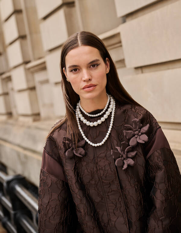 Flower Jacquard Bomber Donkerbruin SHOEBY WOMEN