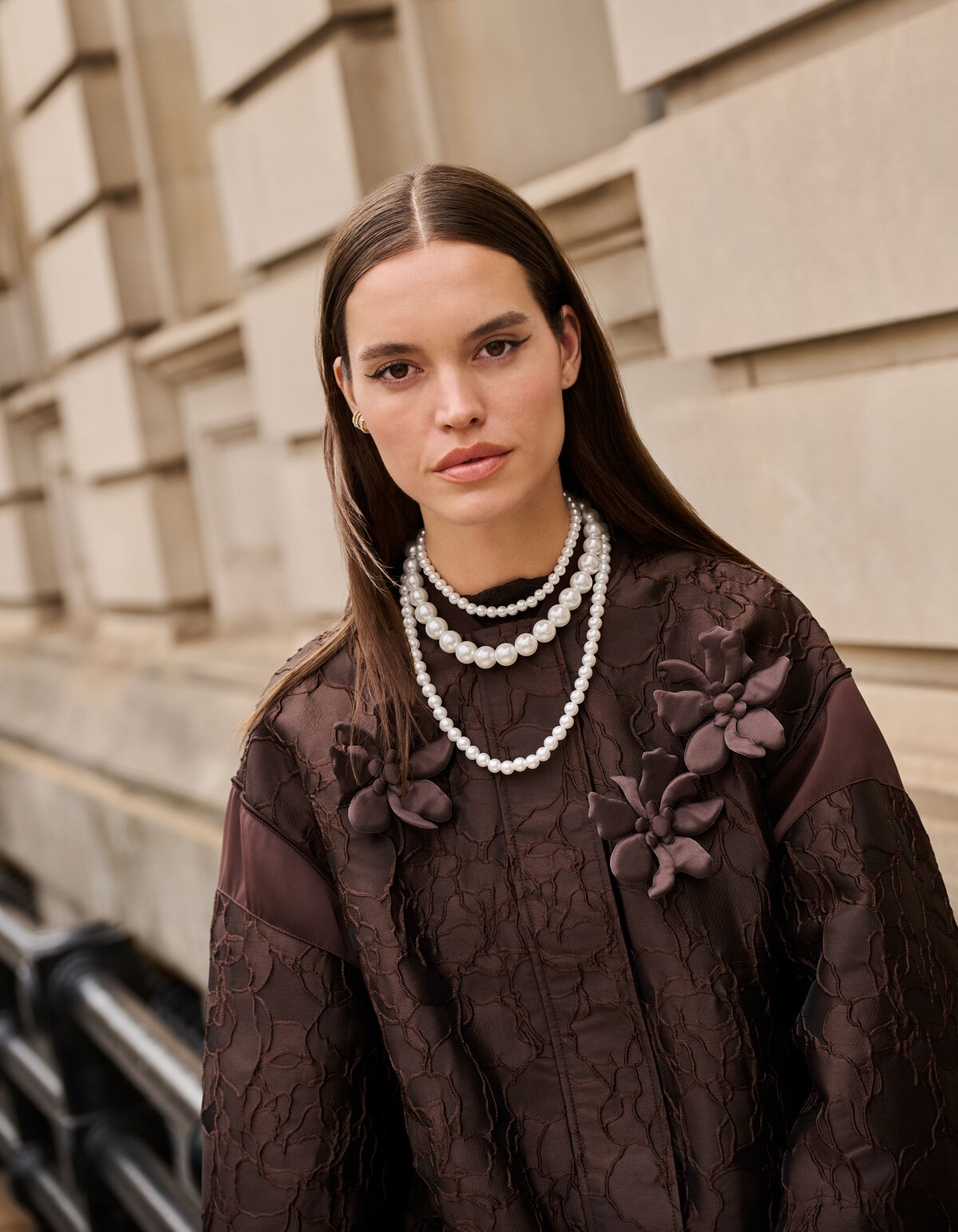 Flower Jacquard Bomber Donkerbruin SHOEBY WOMEN