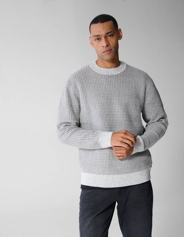 Waffle Crewneck Trui Lichtgrijs SHOEBY MEN