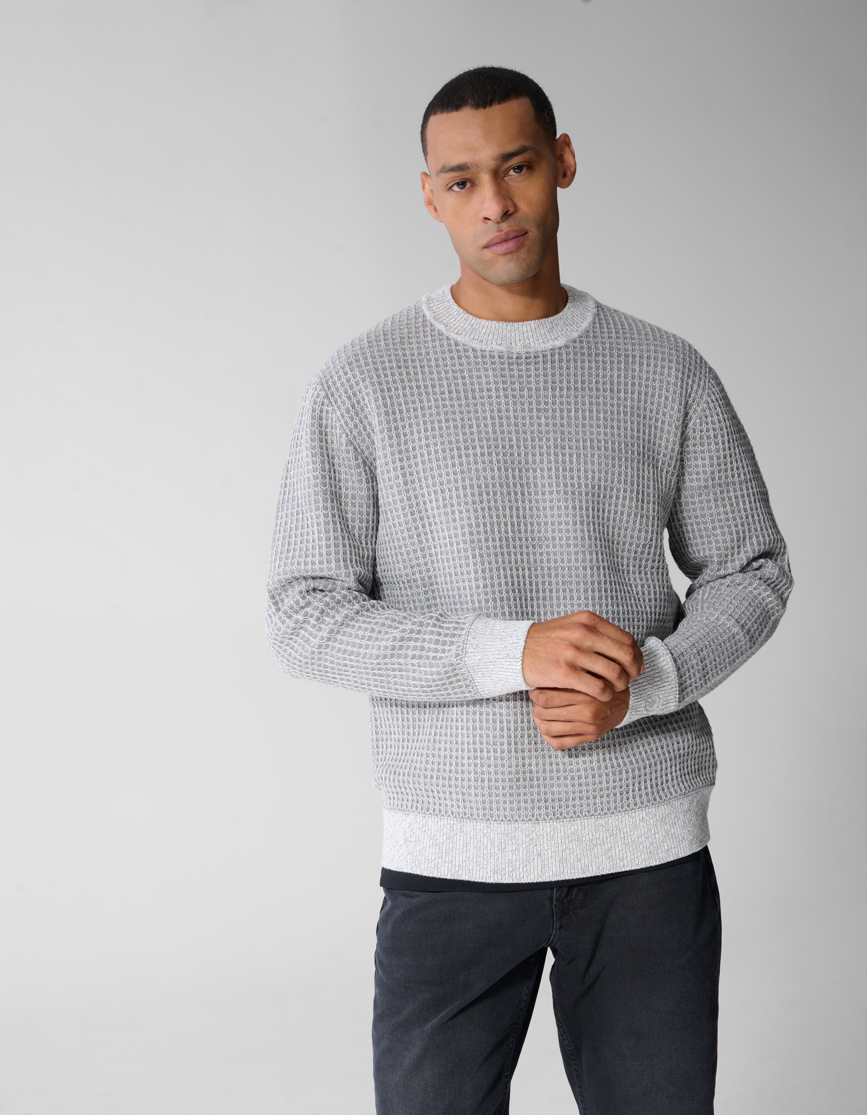 Waffle Crewneck Trui Lichtgrijs SHOEBY MEN