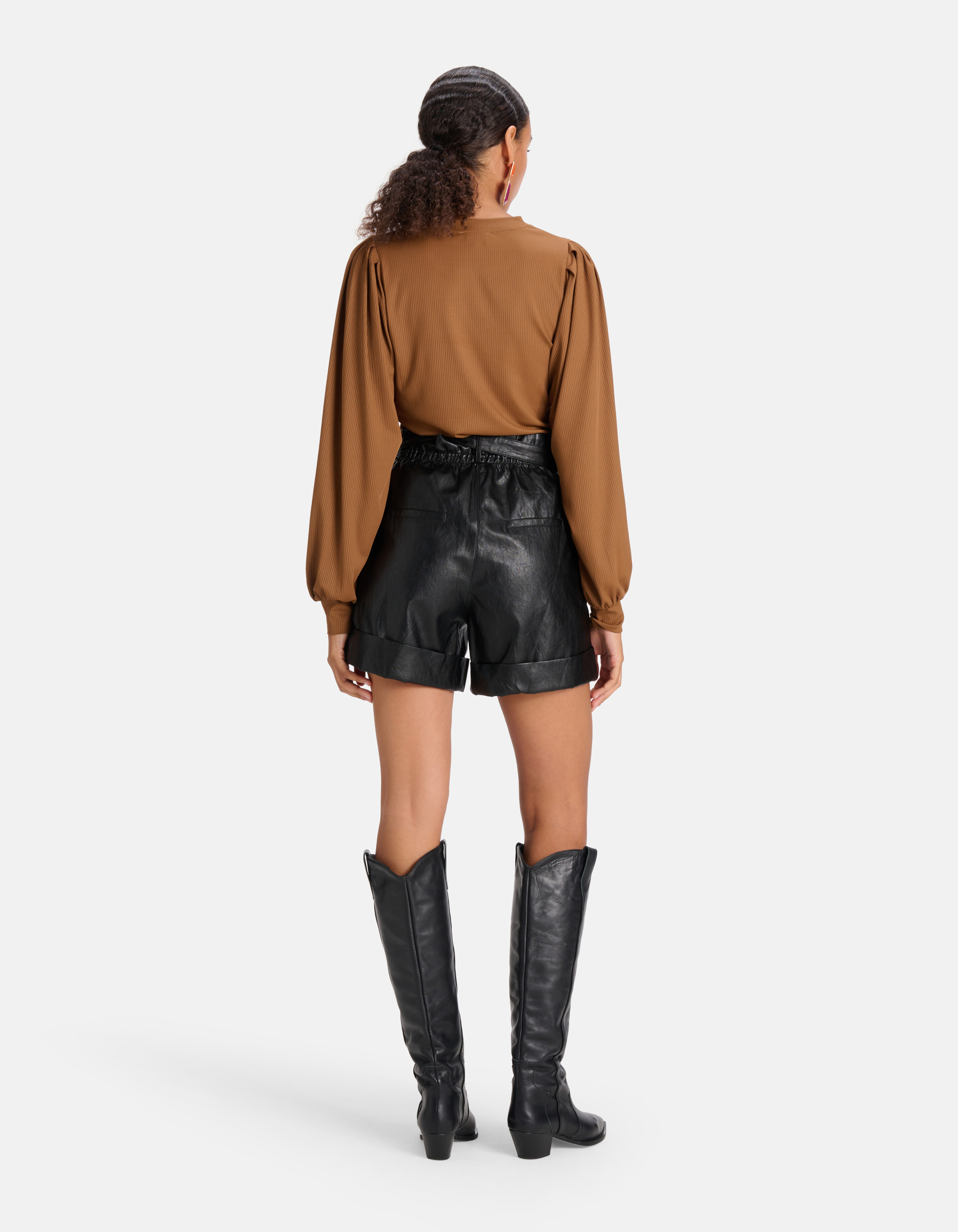 Rib Jersey Lange Mouwen T-shirt Bruin SHOEBY WOMEN