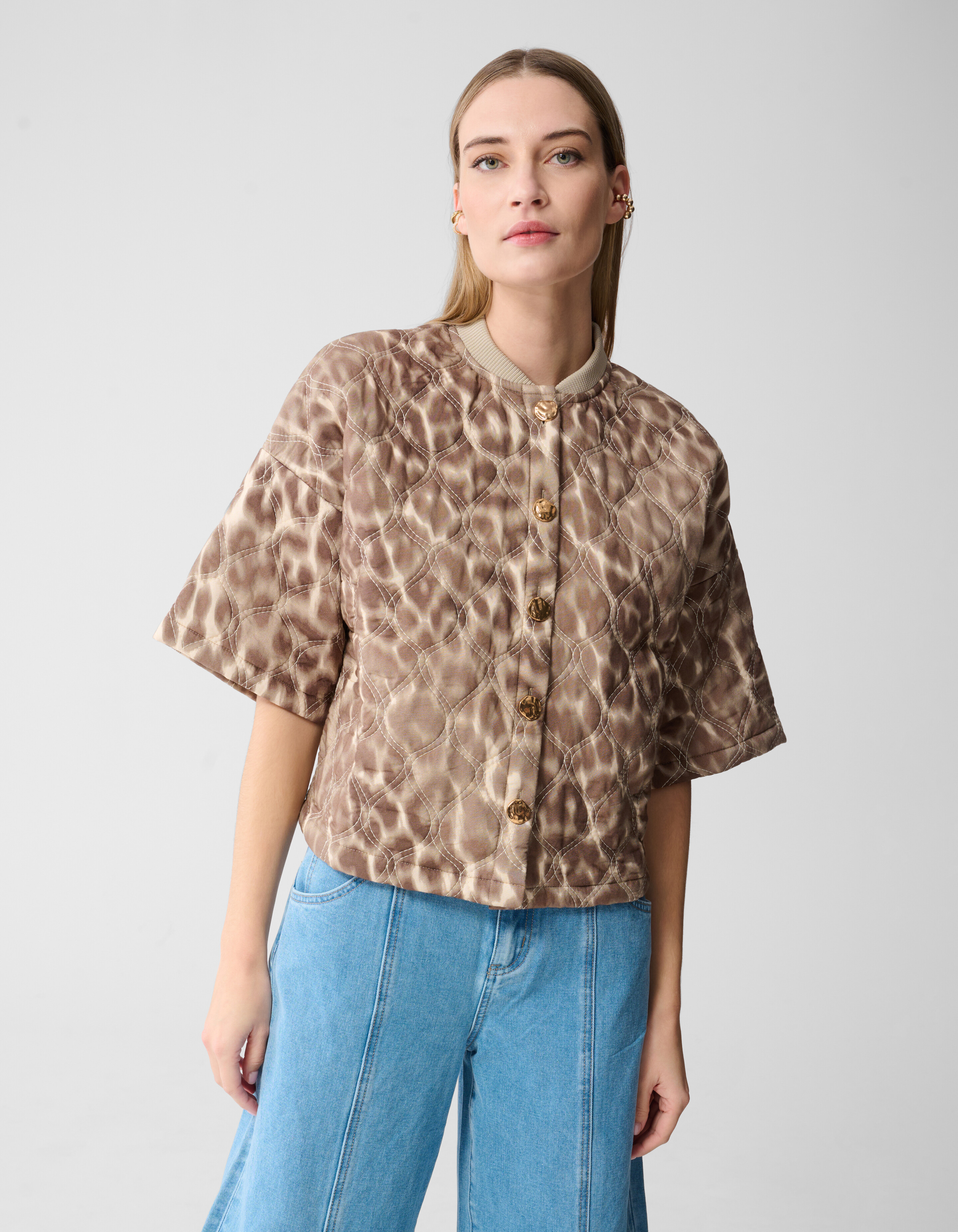 Short Sleeve Leopard Bomber Jack Lichtbruin SHOEBY WOMEN
