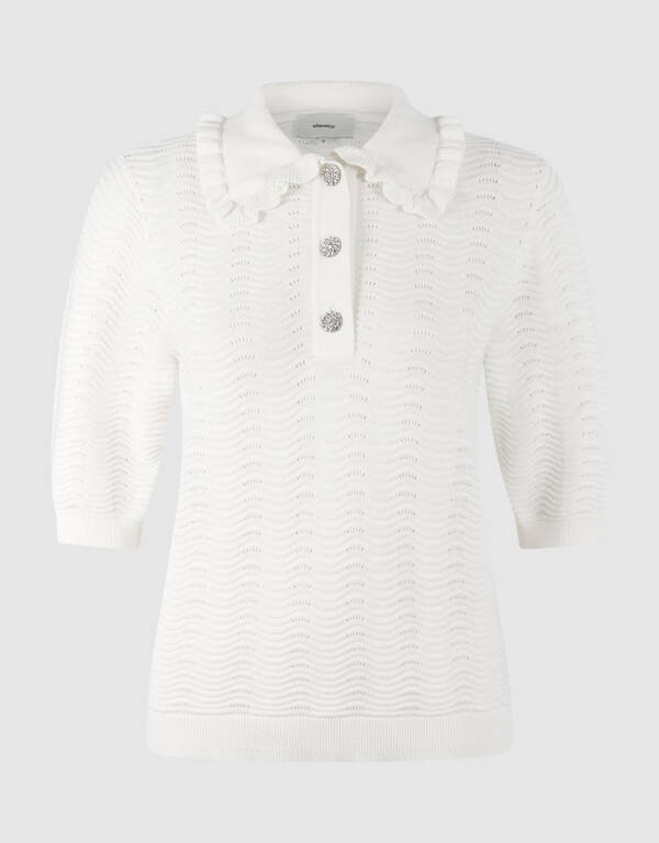 Gebreid Ruffle Polo Gebroken Wit SHOEBY WOMEN