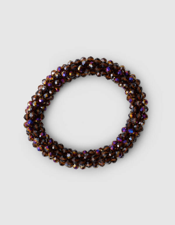 Beaded Haarelastiek Donkerbruin SHOEBY ACCESSOIRES