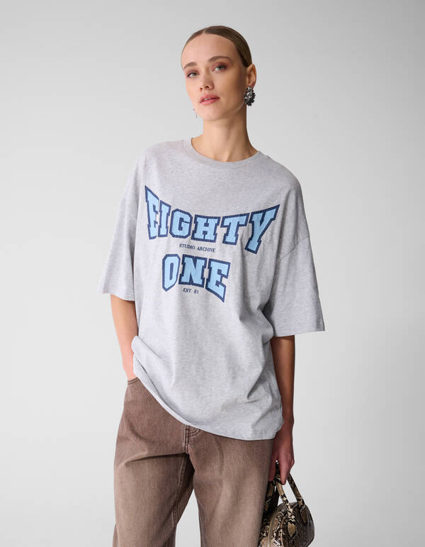 Eighty One Artwork T-shirt Lichtgrijs SHOEBY WOMEN