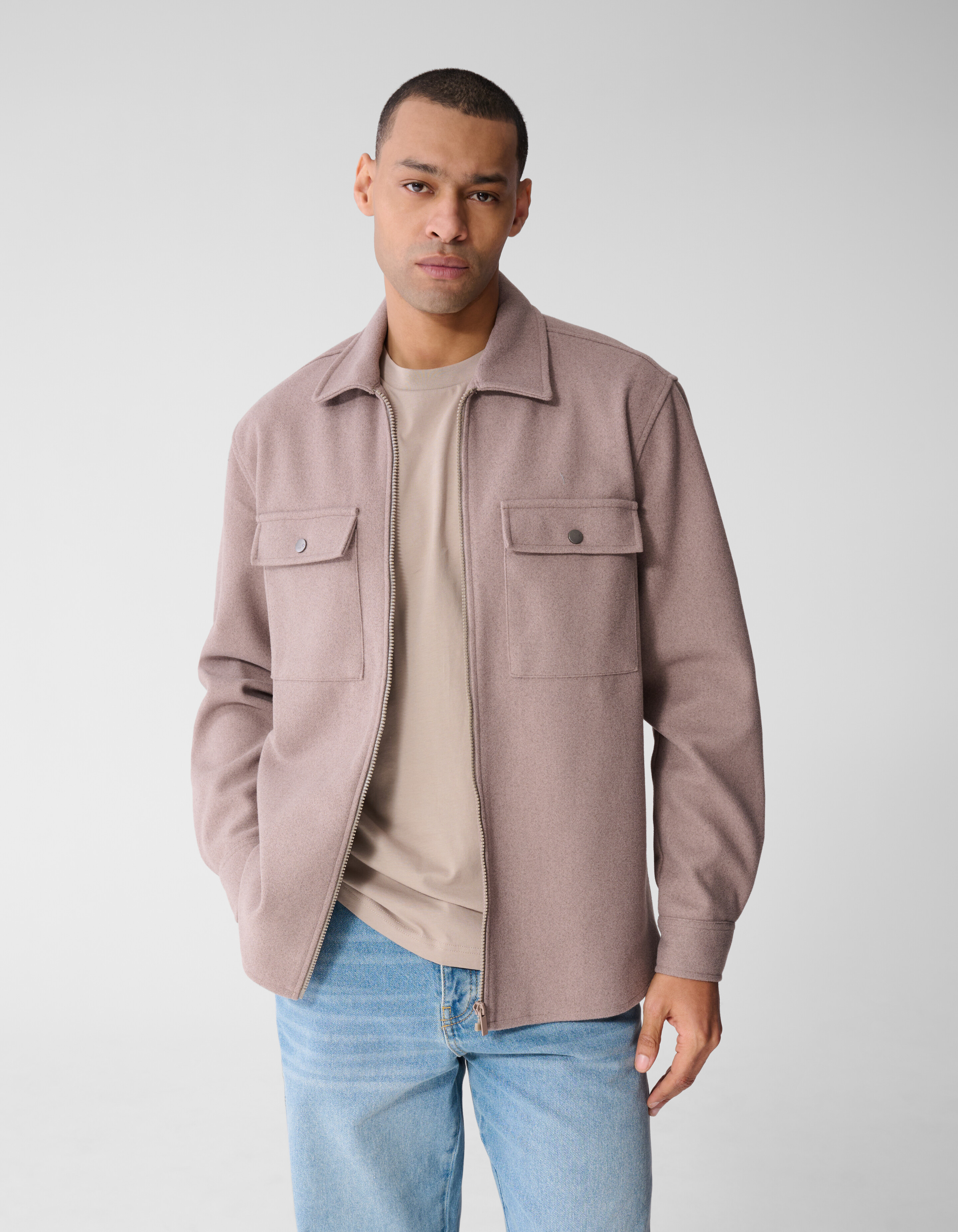 Soft Zip Overshirt Lichtbruin SHOEBY MEN