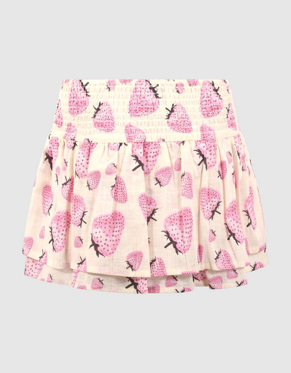 Strawberry Print Mini Rok Gebroken Wit SHOEBY GIRLS