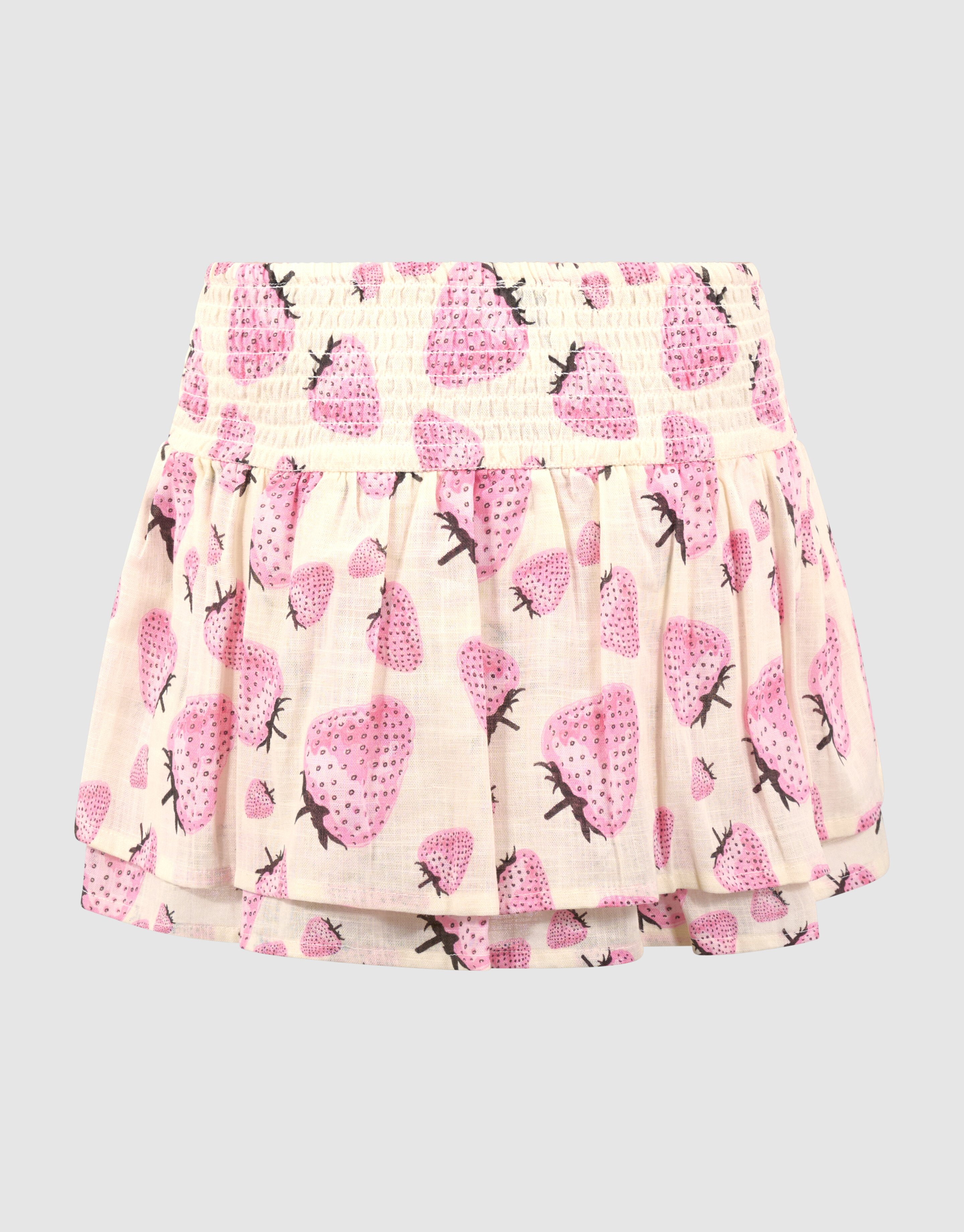 Strawberry Print Mini Rok Gebroken Wit SHOEBY GIRLS