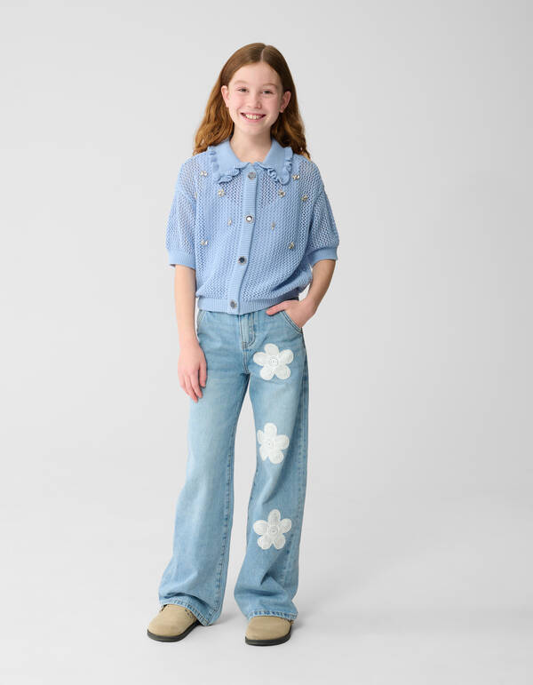 Flower Wide Leg Fit Jeans Blauw SHOEBY GIRLS