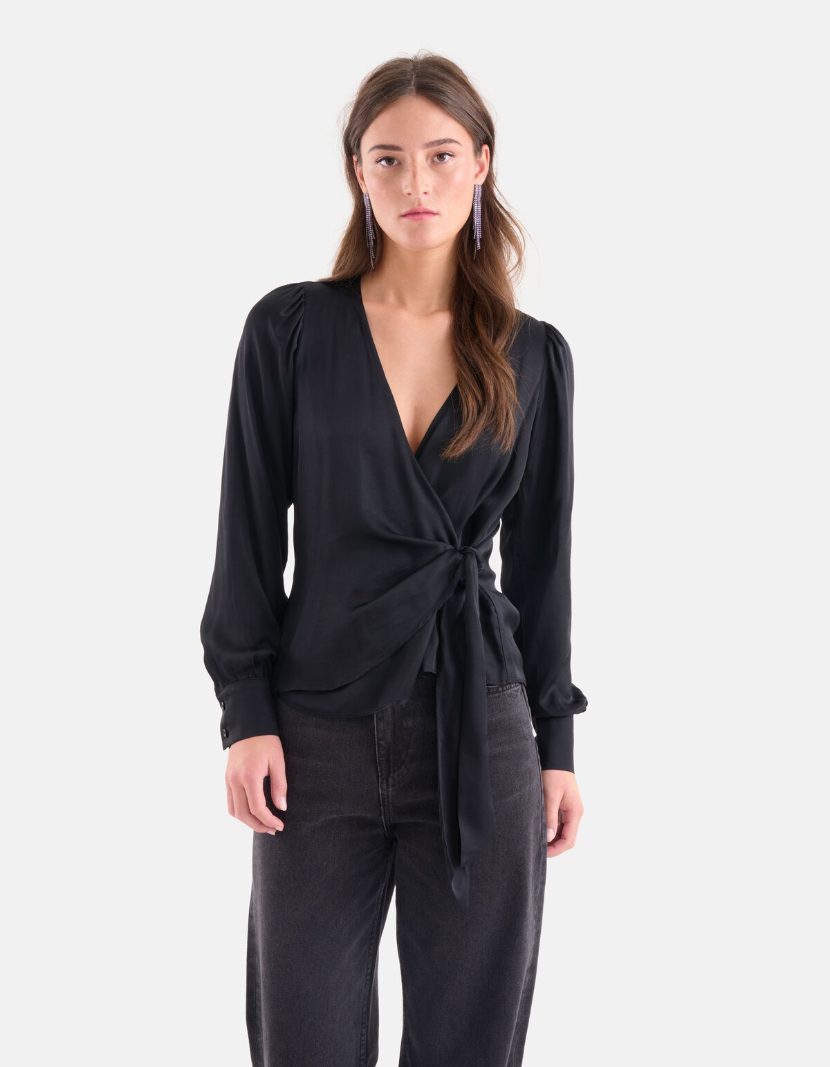Satijnen Wikkelblouse Zwart SHOEBY WOMEN