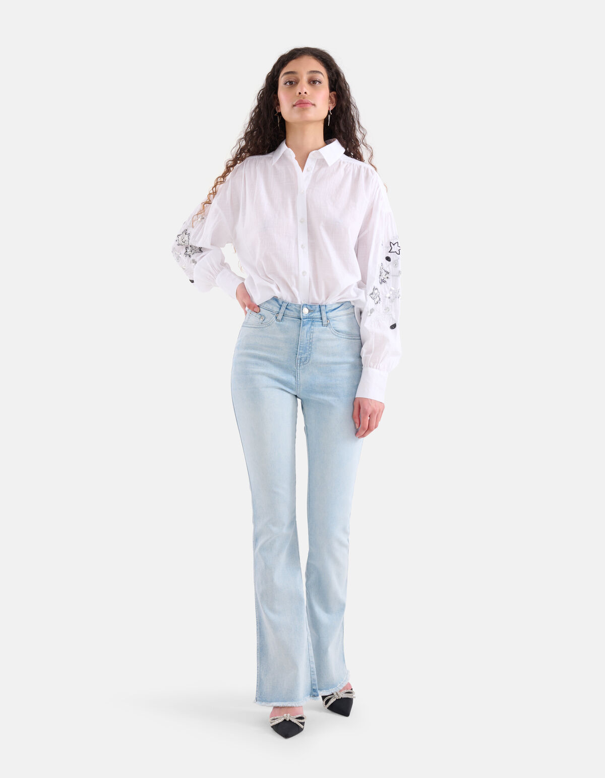 Embroidery Pailletten Blouse Wit SHOEBY WOMEN