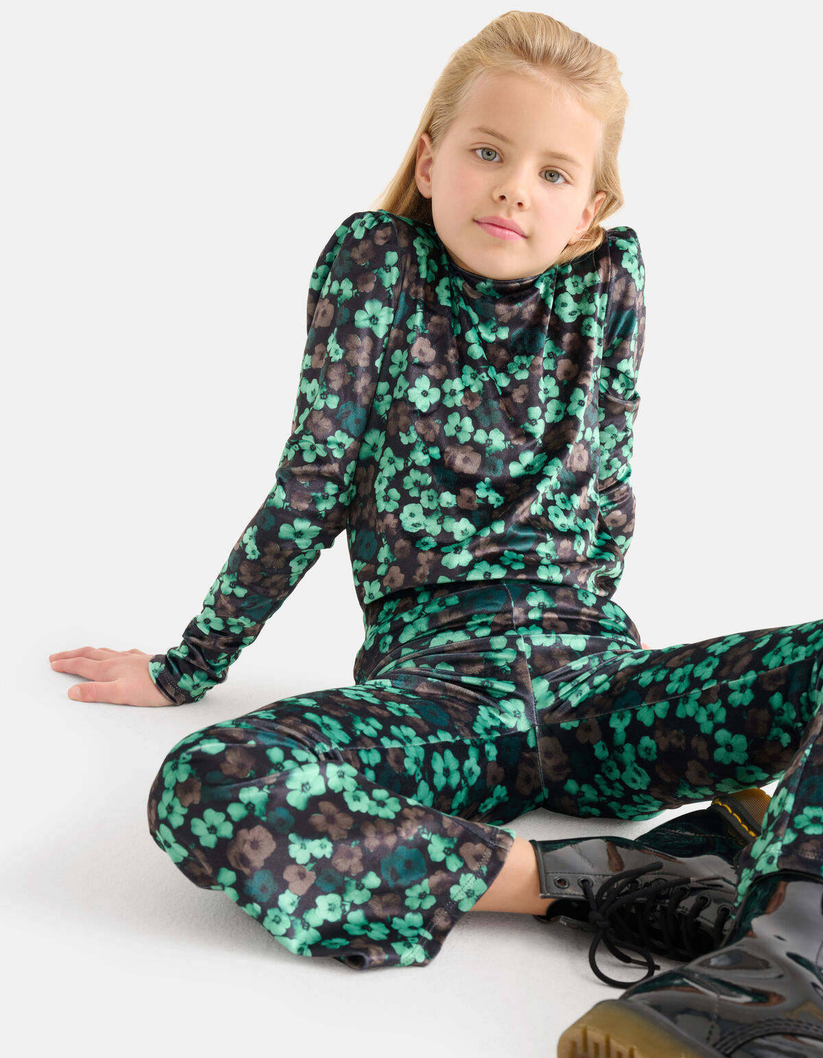 Velvet Bloemenprint Flared Broek Groen SHOEBY GIRLS