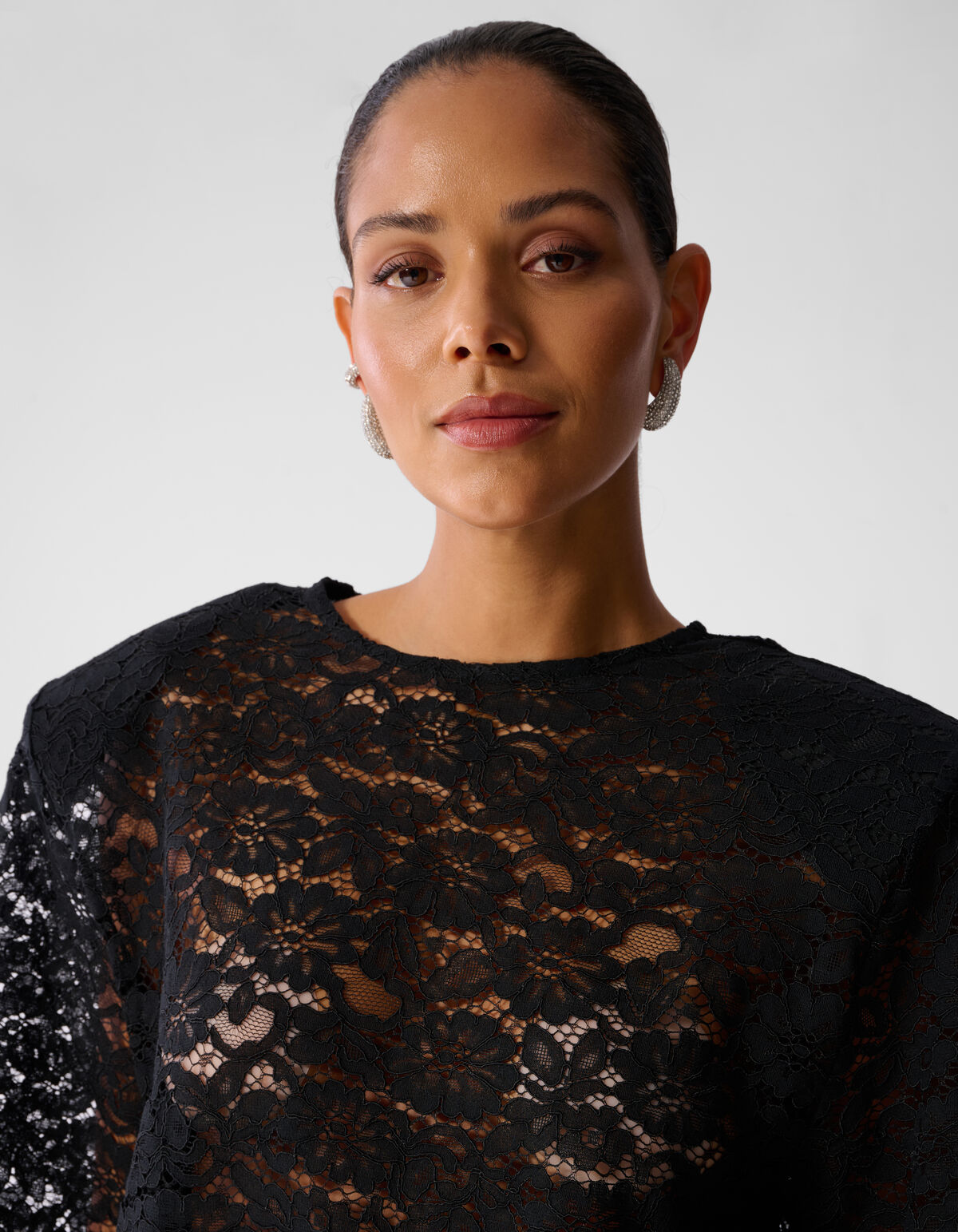 Lace Shoulder Top Zwart SHOEBY WOMEN