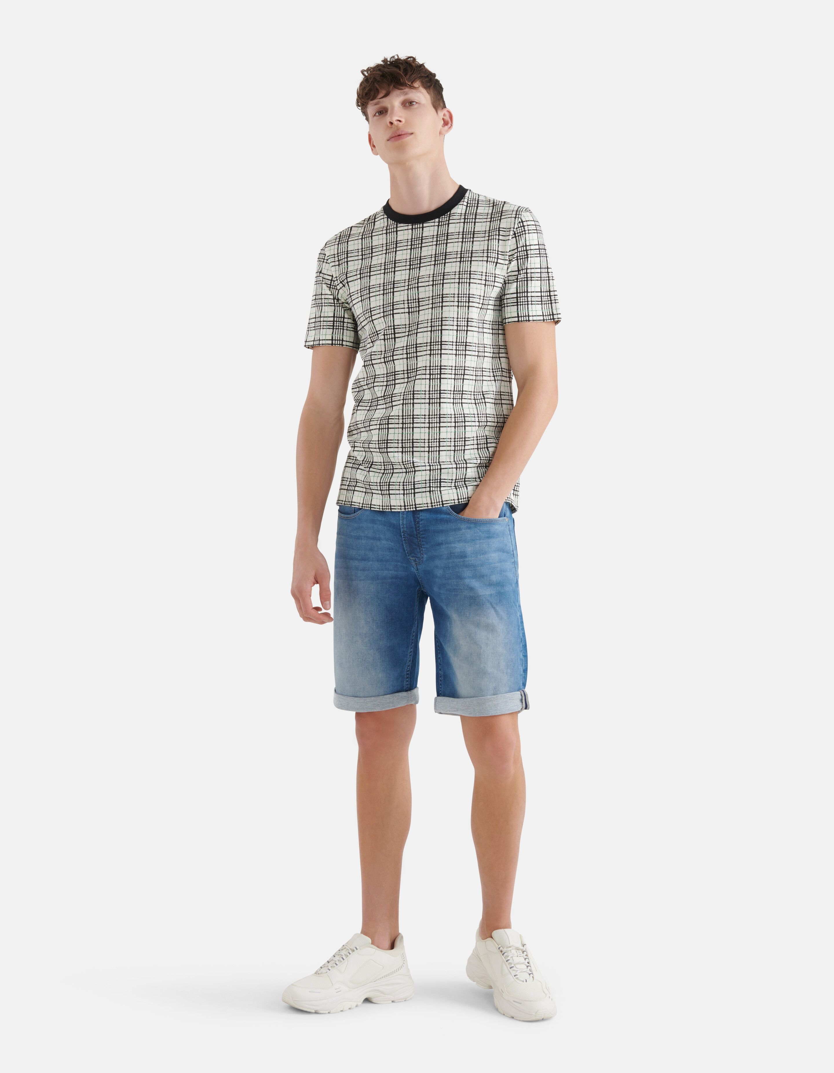 Geruiten T-shirt Gebroken Wit SHOEBY MEN