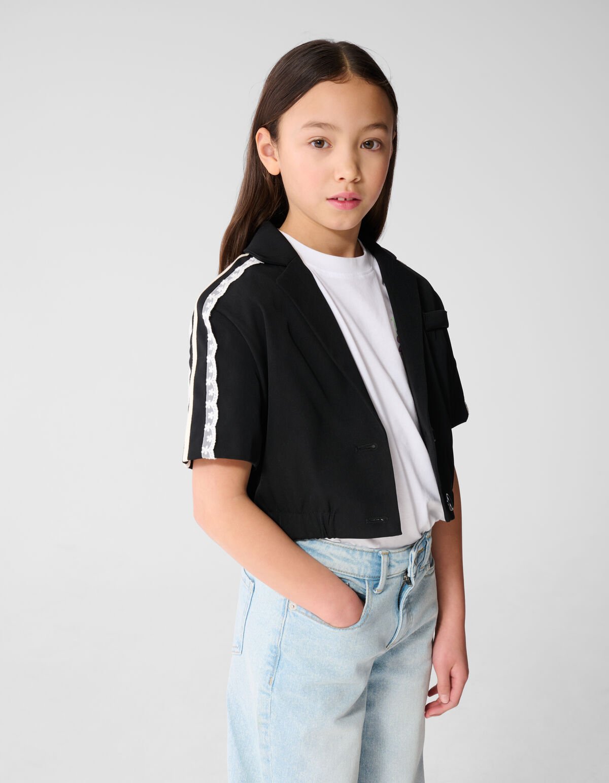 Cropped Kanten Blazer Zwart SHOEBY GIRLS