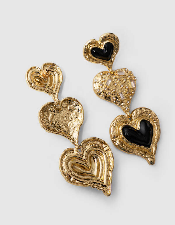 Triple Zwarte Hartjes Oorbellen Goud SHOEBY ACCESSOIRES