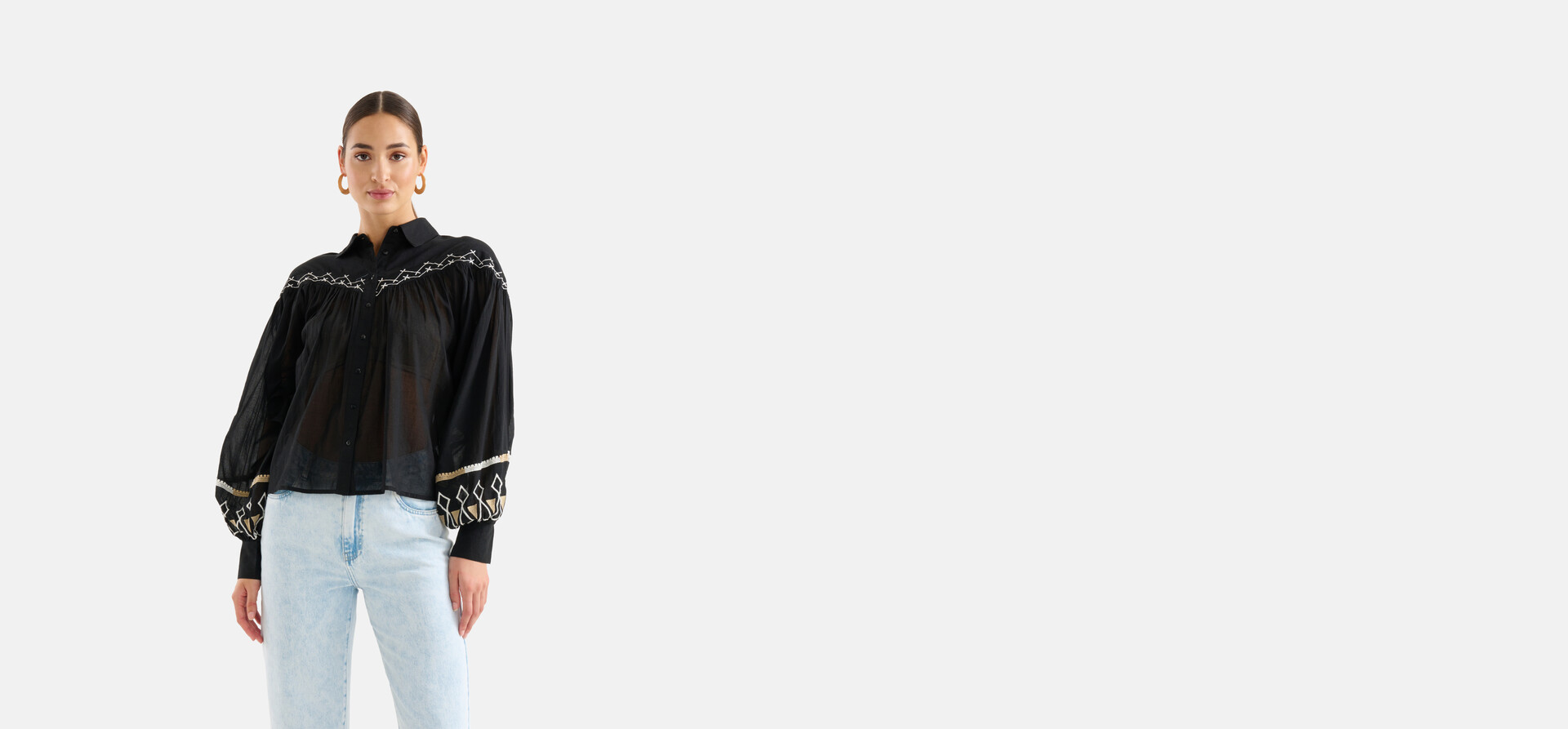 Embroidery Blouse Zwart SHOEBY WOMEN