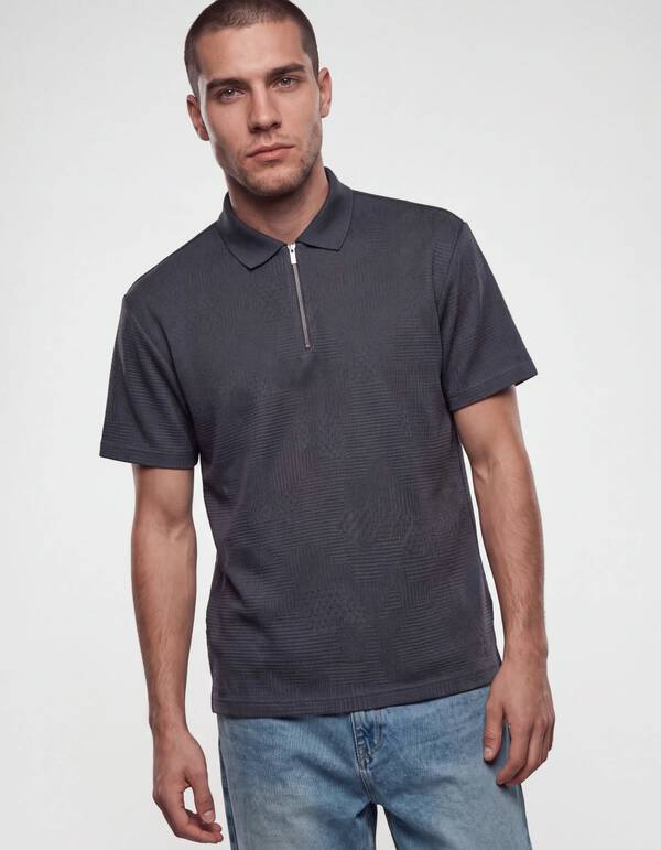 Structuur Zipper Polo Donkerblauw SHOEBY MEN