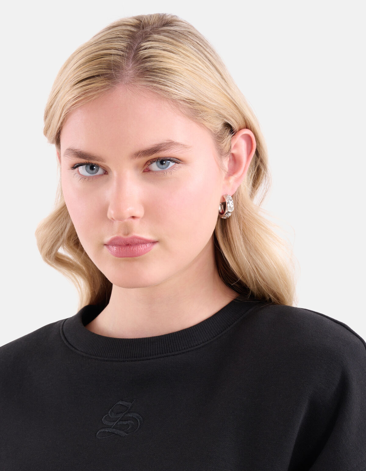 Reliëf Strass Hoops Oorbellen Zilver SHOEBY ACCESSOIRES