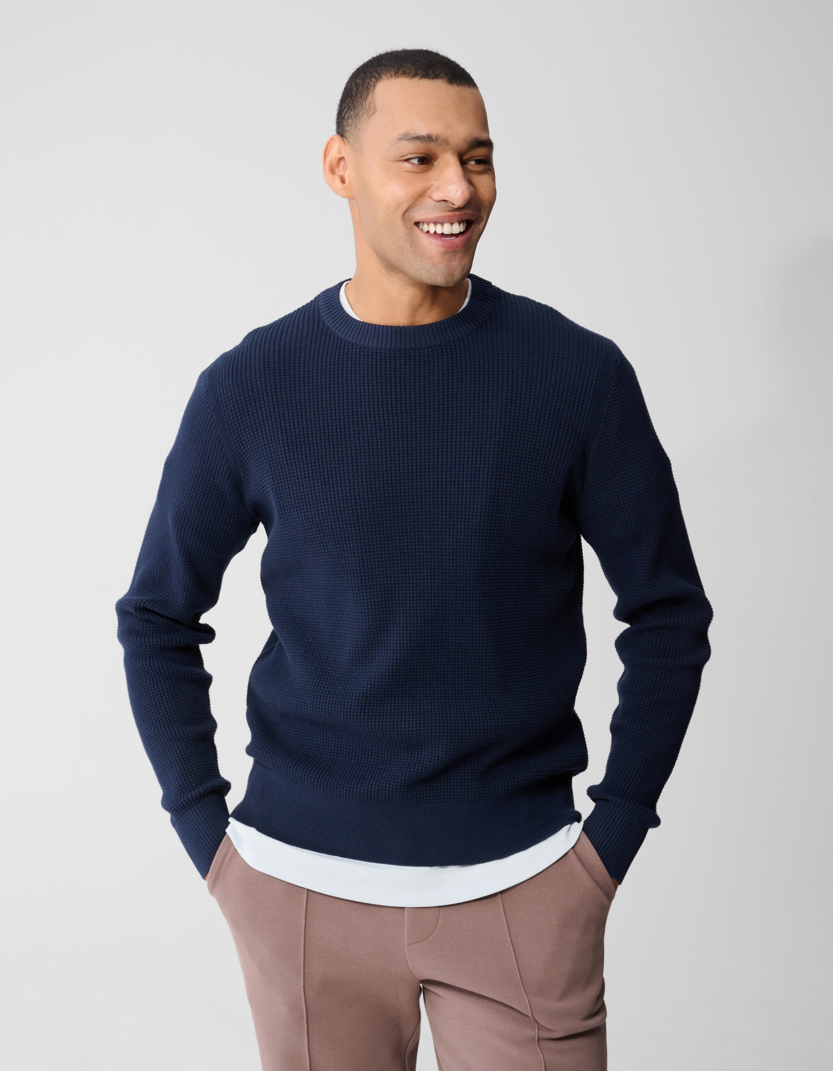 Gebreide Waffle Trui Donkerblauw SHOEBY MEN