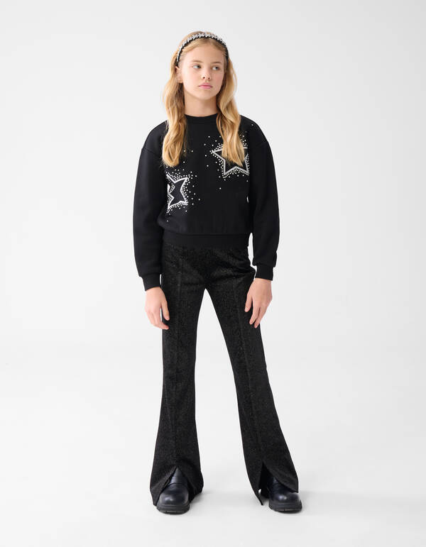 Glitter Split Flared Legging Zwart SHOEBY GIRLS