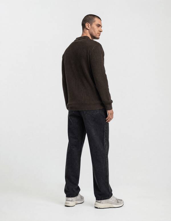Gebreide Longsleeve Polo Trui Donkerbruin SHOEBY MEN