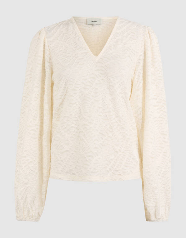 Crinkle V-hals Top Gebroken Wit SHOEBY WOMEN