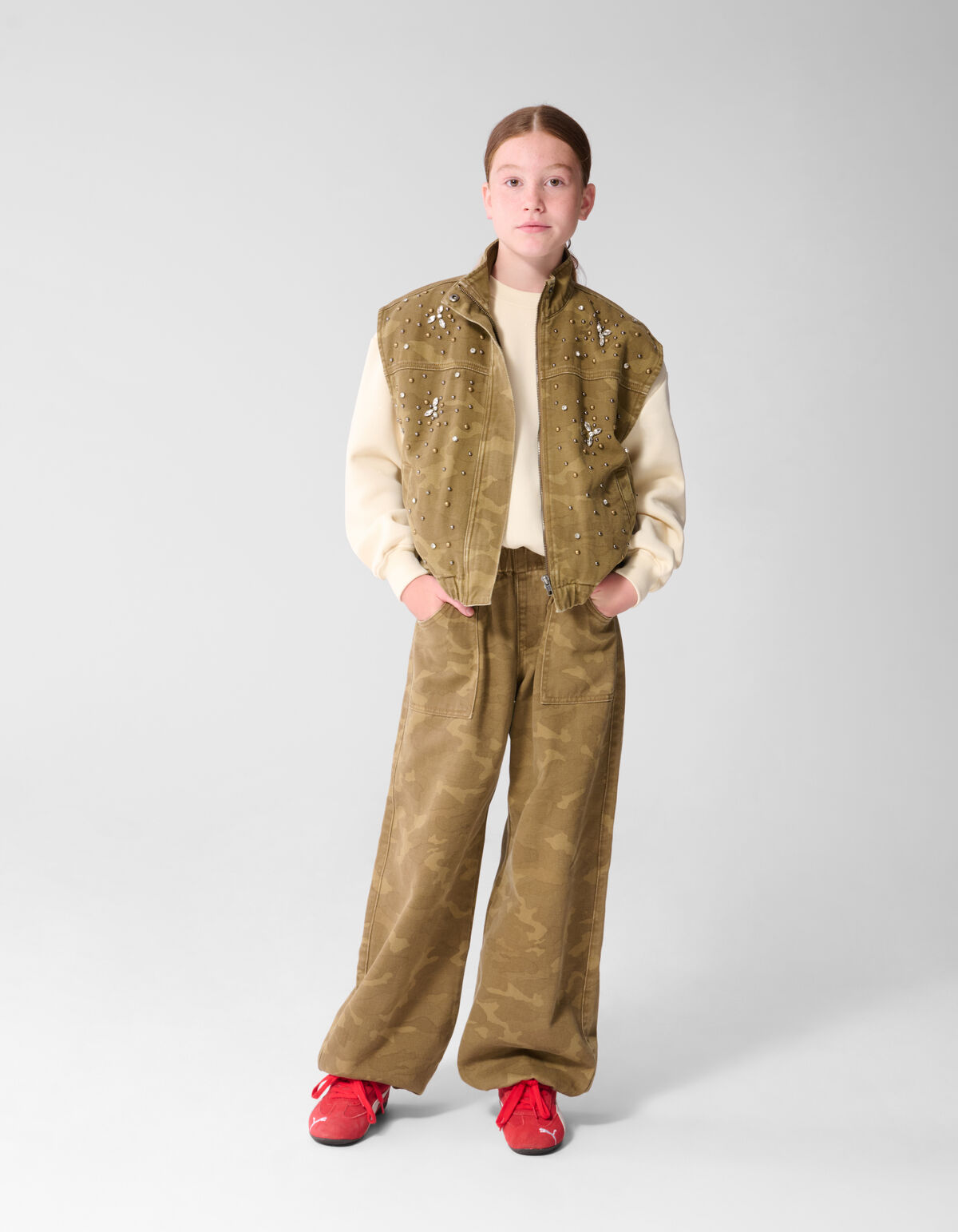 Camo Studded Gilet Groen SHOEBY GIRLS