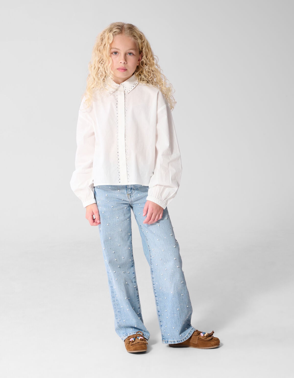 Strass Collar Blouse Wit SHOEBY GIRLS