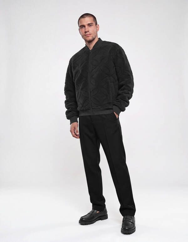 Teddy Jacquard Bomber Jack Donkergrijs SHOEBY MEN