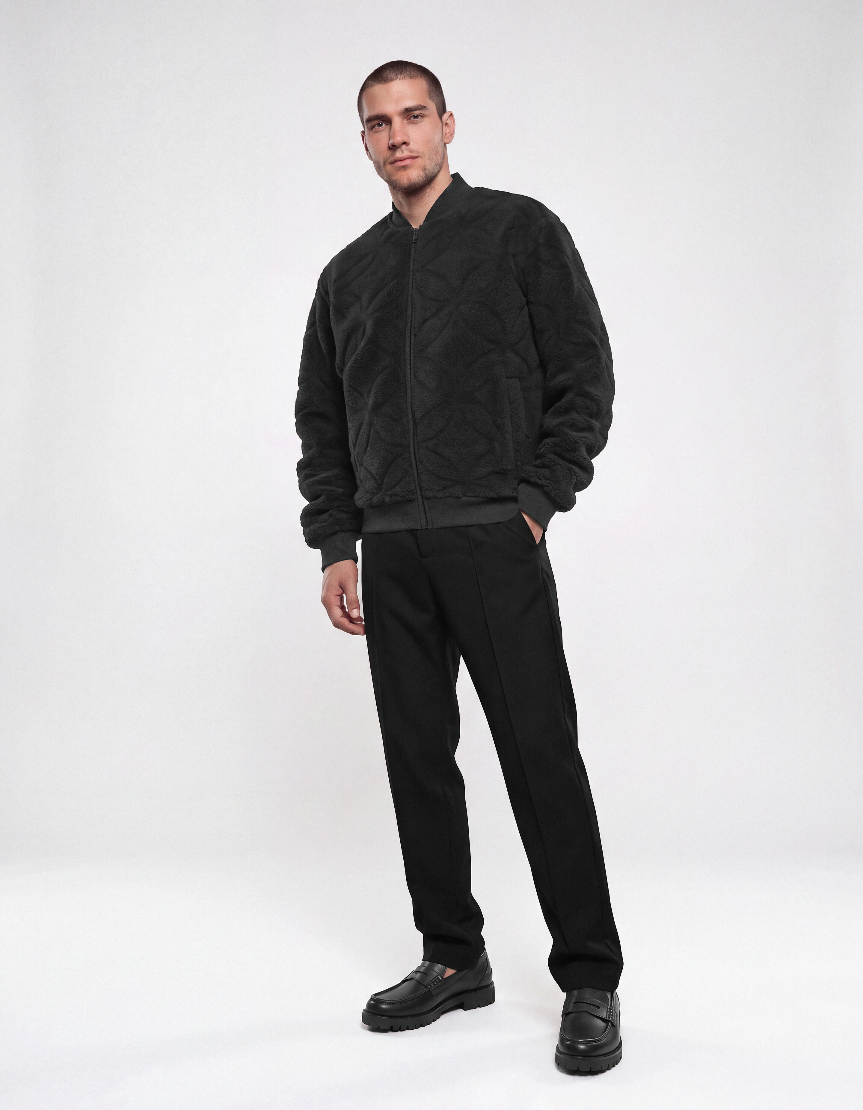 Teddy Jacquard Bomber Jack Donkergrijs SHOEBY MEN