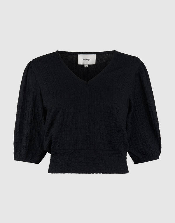 Crinkle V-Hals Top Zwart SHOEBY WOMEN