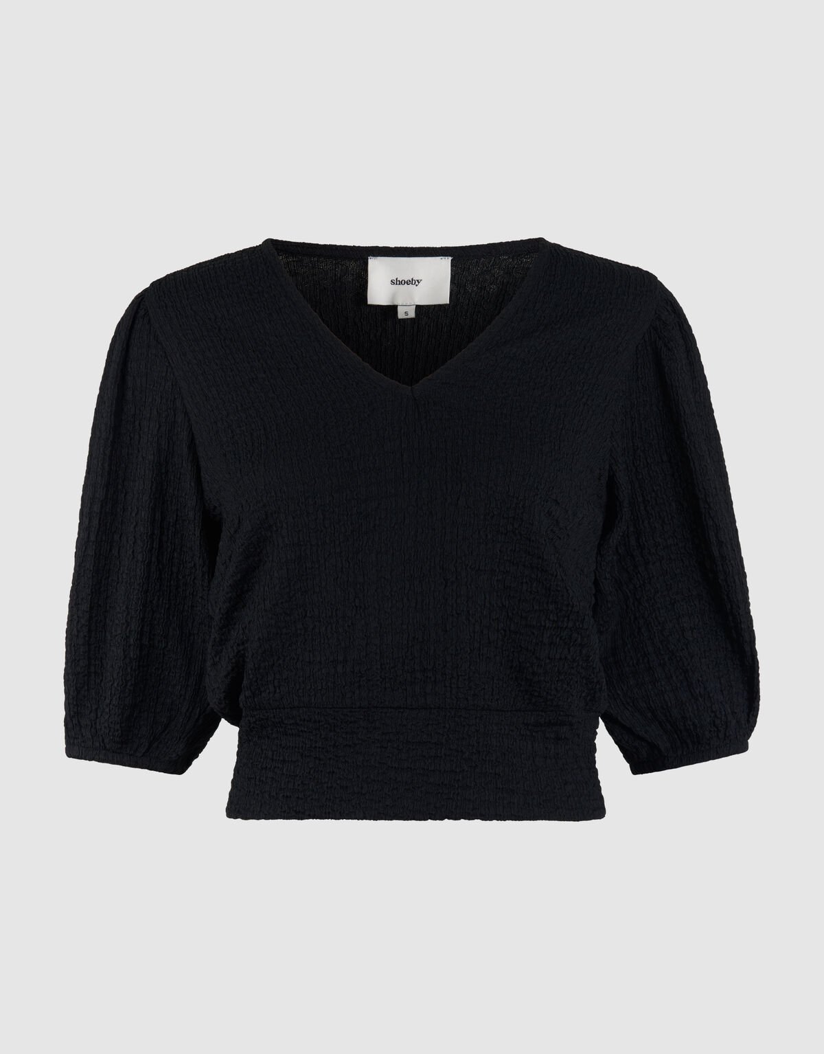 Crinkle V-Hals Top Zwart SHOEBY WOMEN