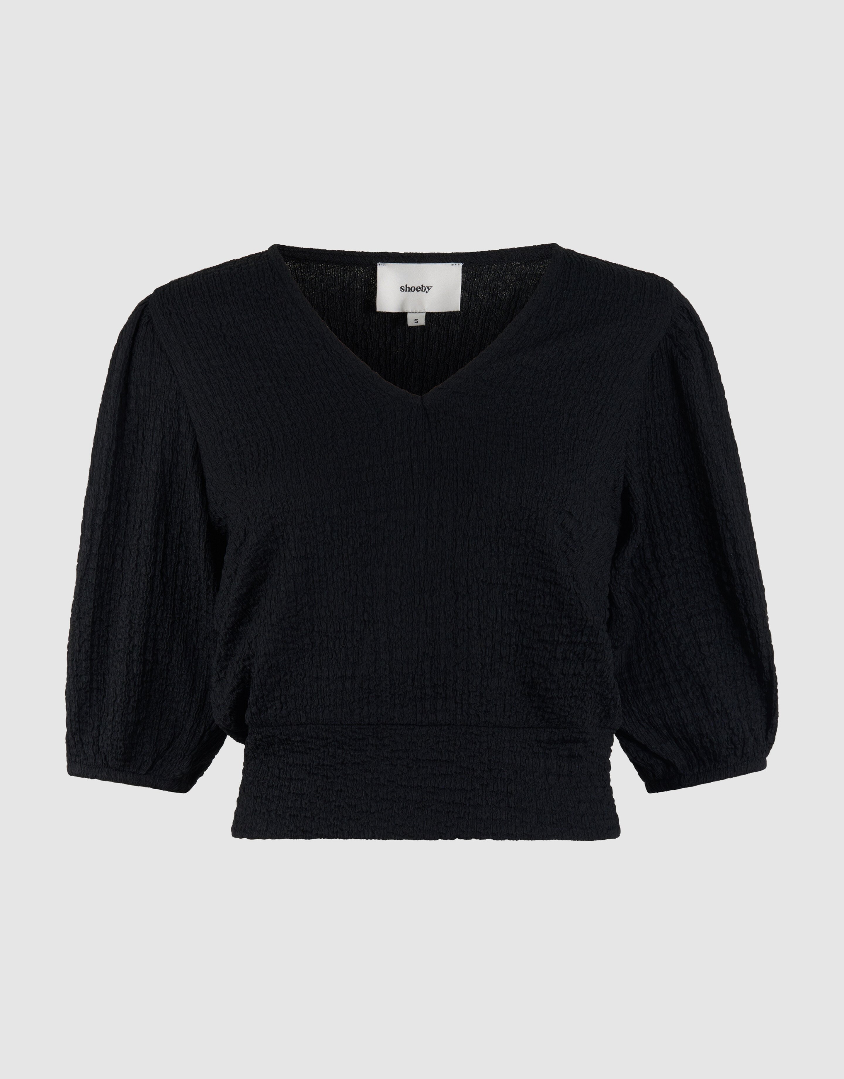 Crinkle V-Hals Top Zwart SHOEBY WOMEN