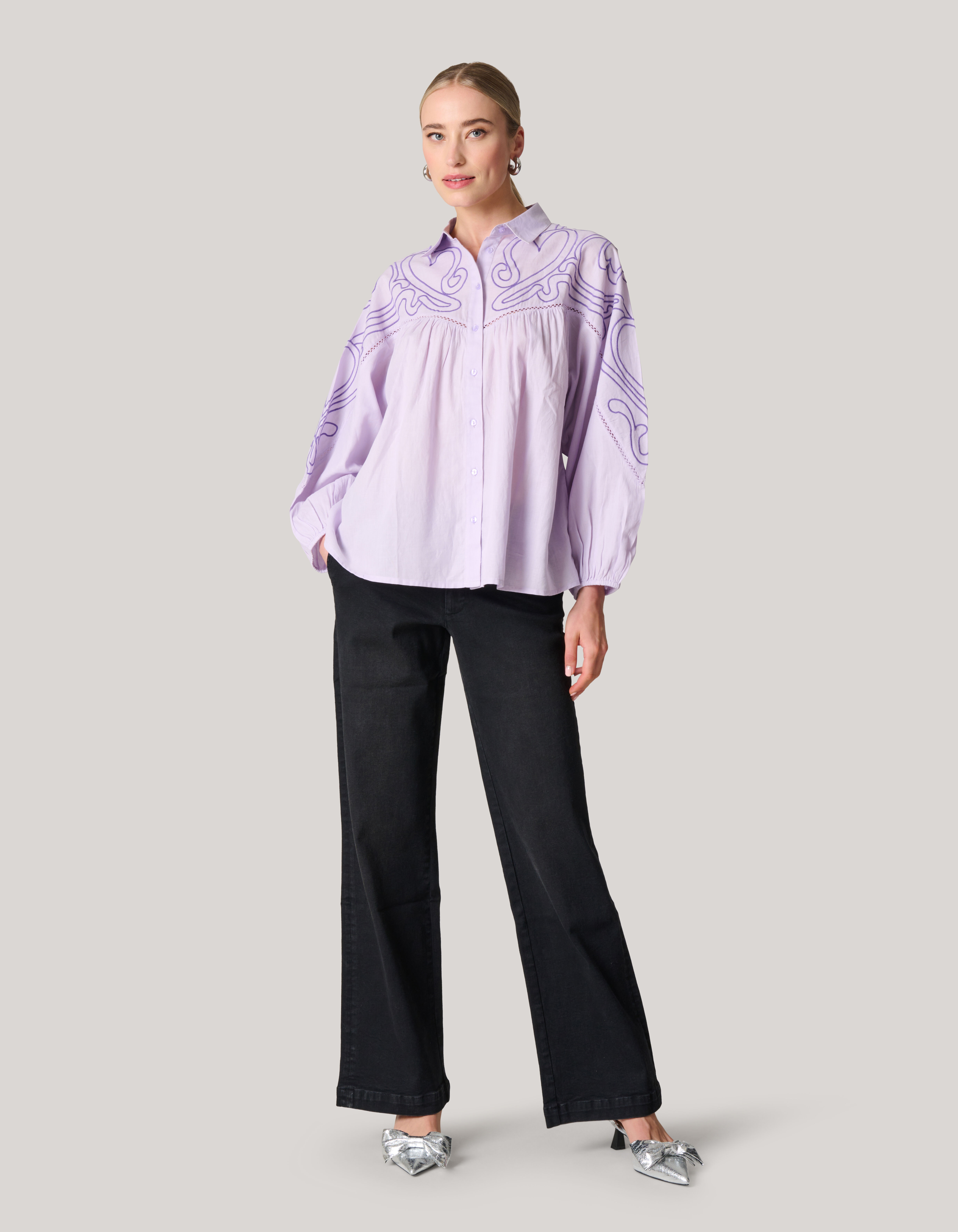 Embroidery Blouse Paars Shoeby
