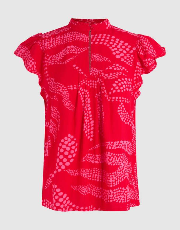 Printed Ruffle Top Rood SHOEBY WOMEN