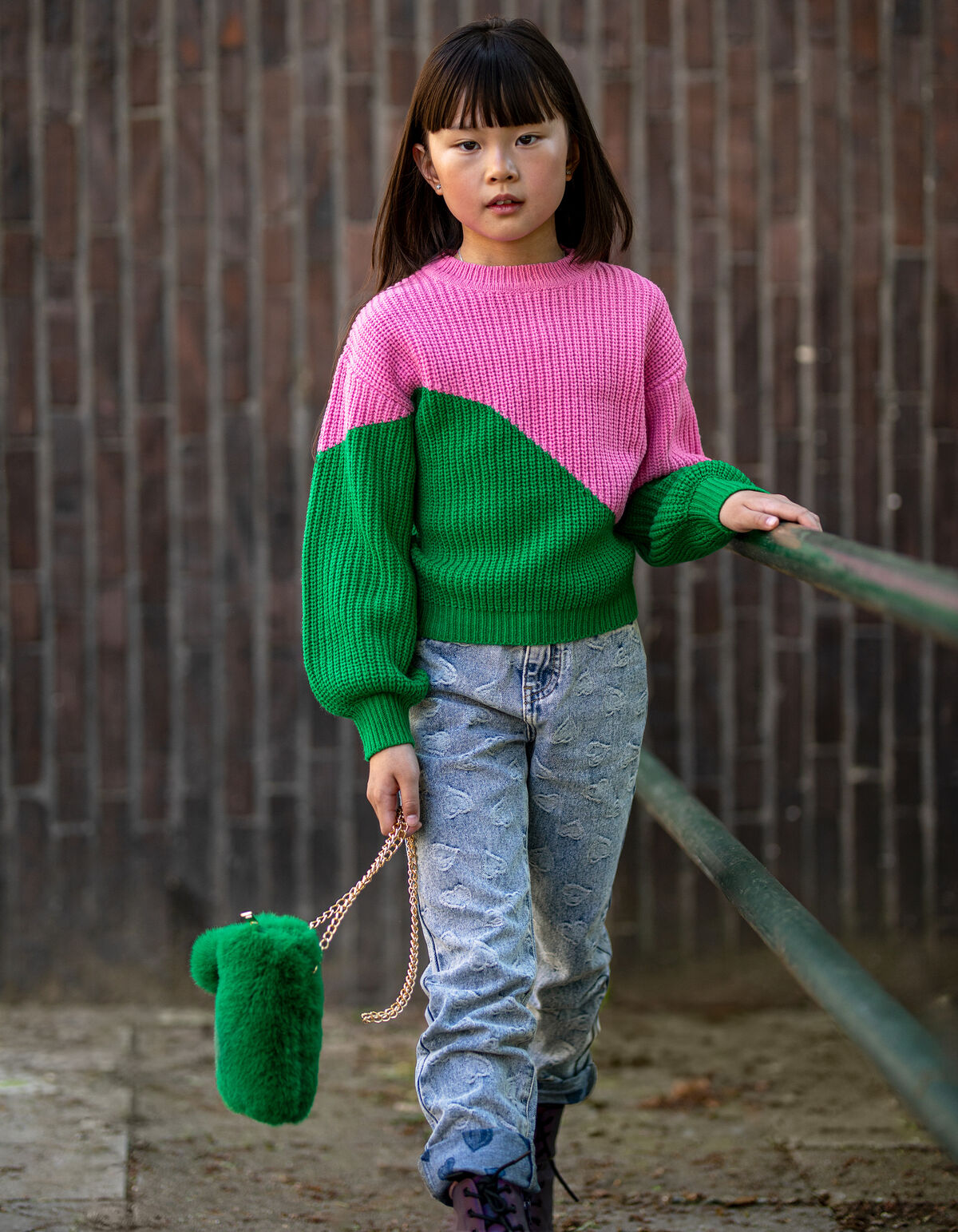 Colorblock Trui Groen/Roze SHOEBY GIRLS