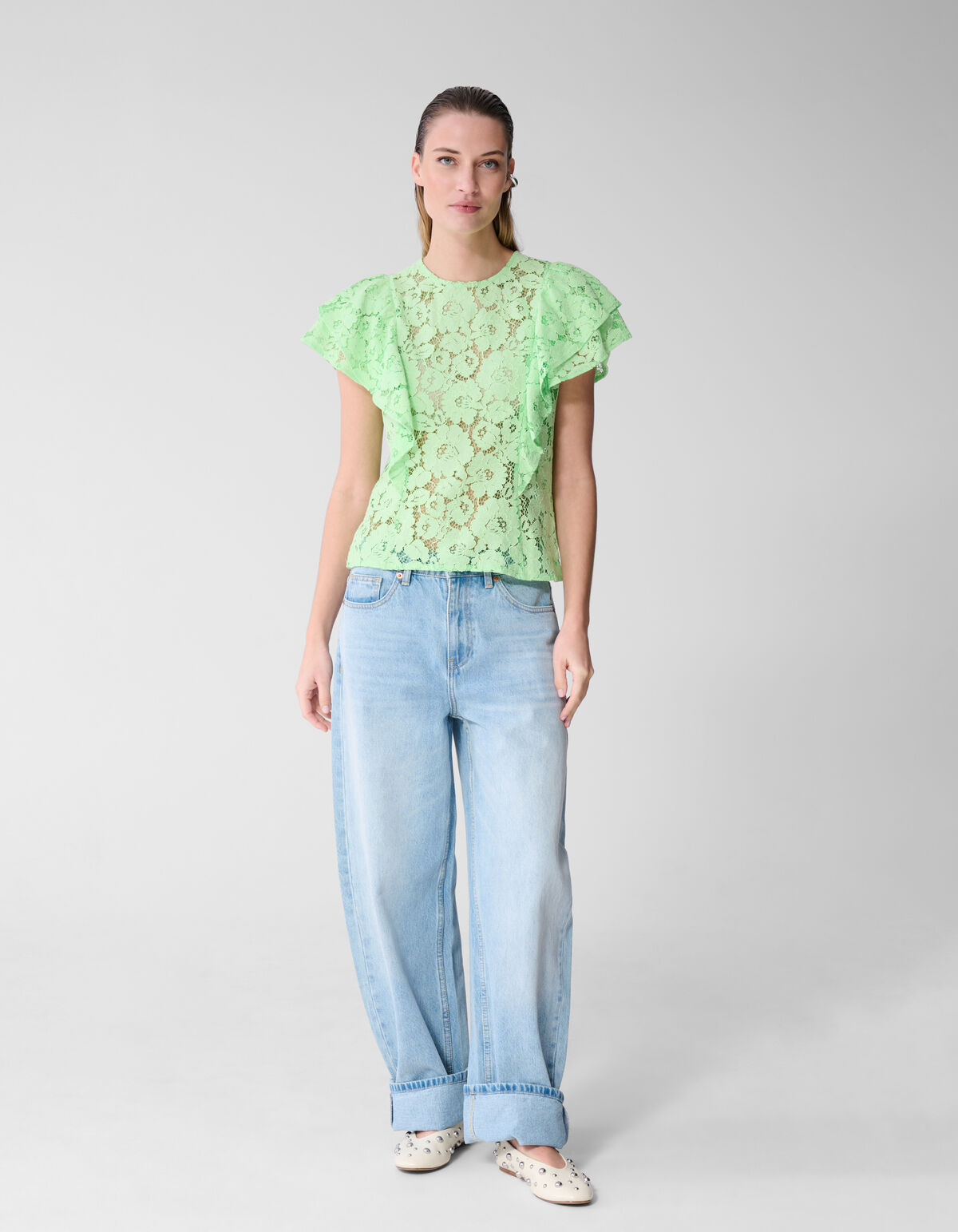 Kanten Ruffle Top Lichtgroen SHOEBY WOMEN