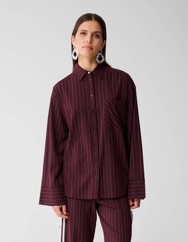 Oversized Pinstripe Blouse Donkerrood SHOEBY WOMEN