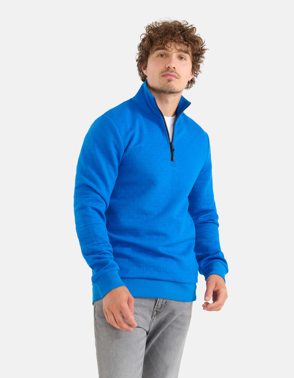 Half Zip Quilted Structuur Sweater Blauw SHOEBY MEN