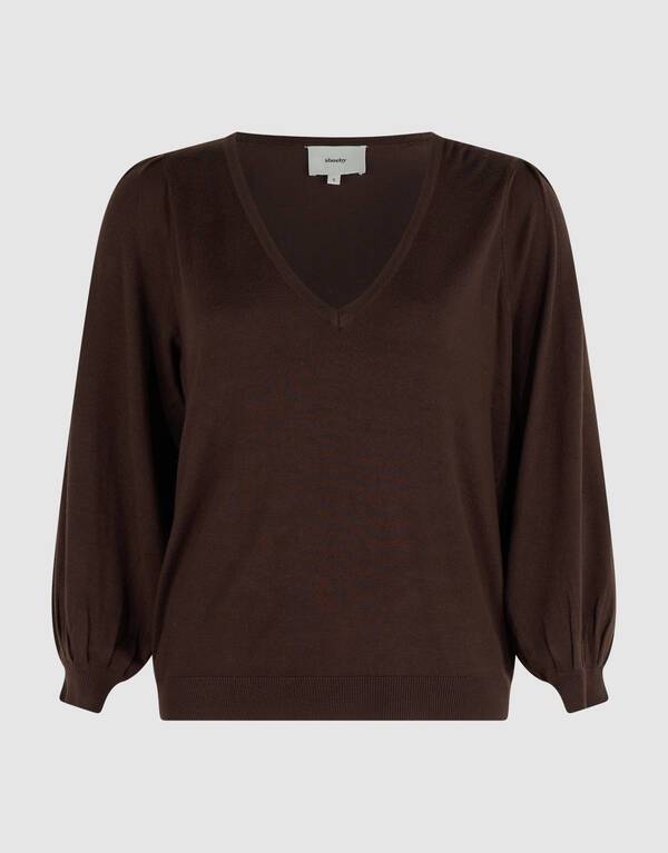 Gebreide V-neck Trui Donkerbruin SHOEBY WOMEN