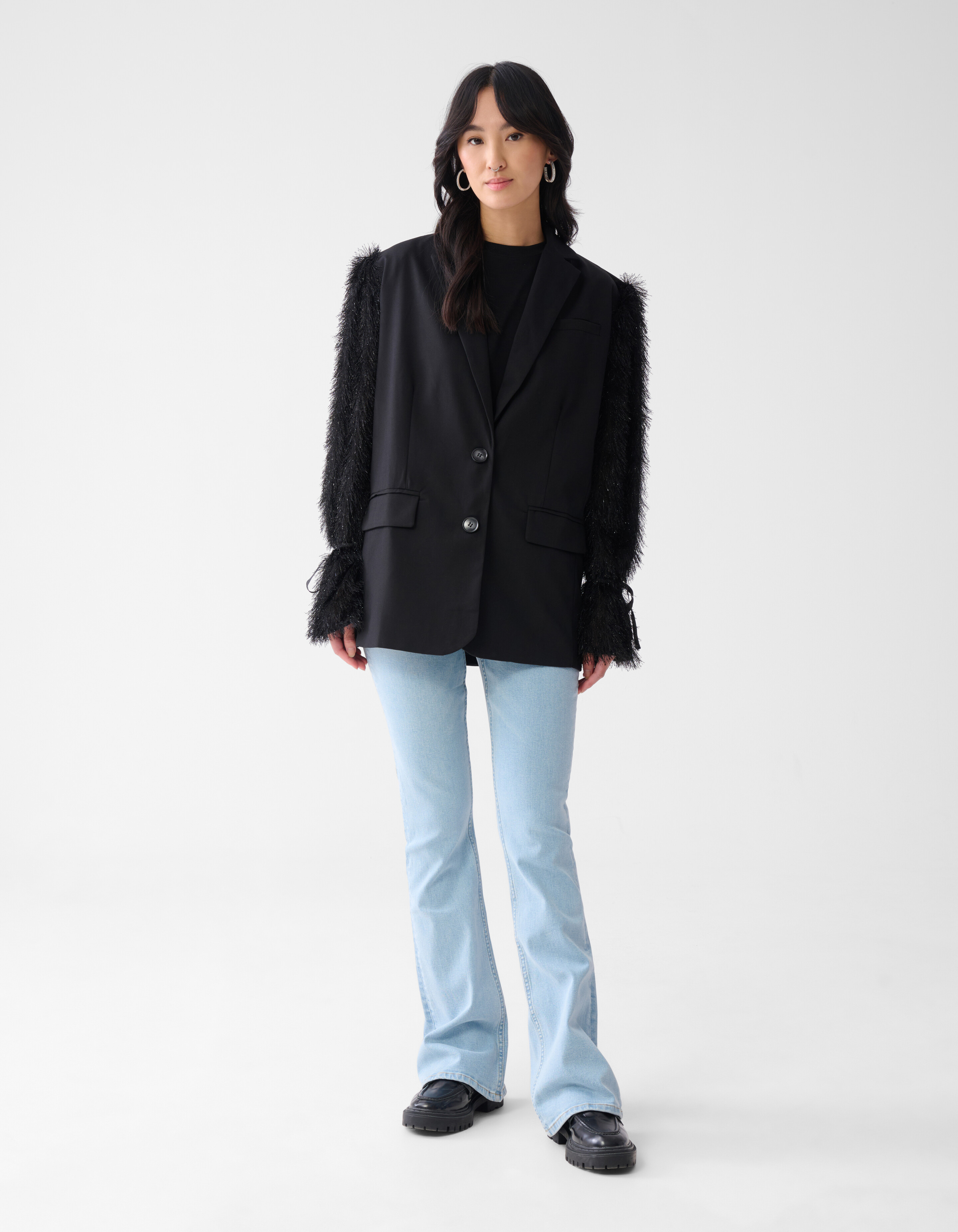 Oversized Hairy Sleeve Blazer Zwart SHOEBY WOMEN