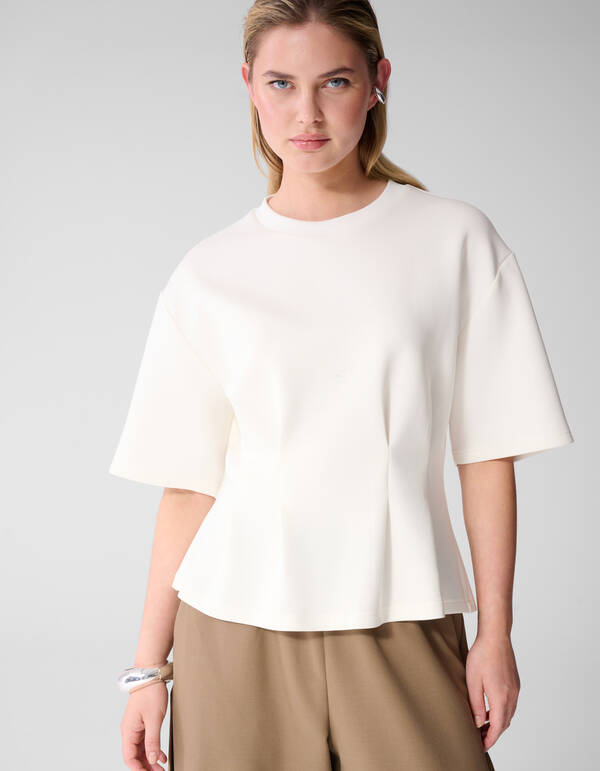 Peplum Scuba T-shirt Gebroken Wit SHOEBY WOMEN