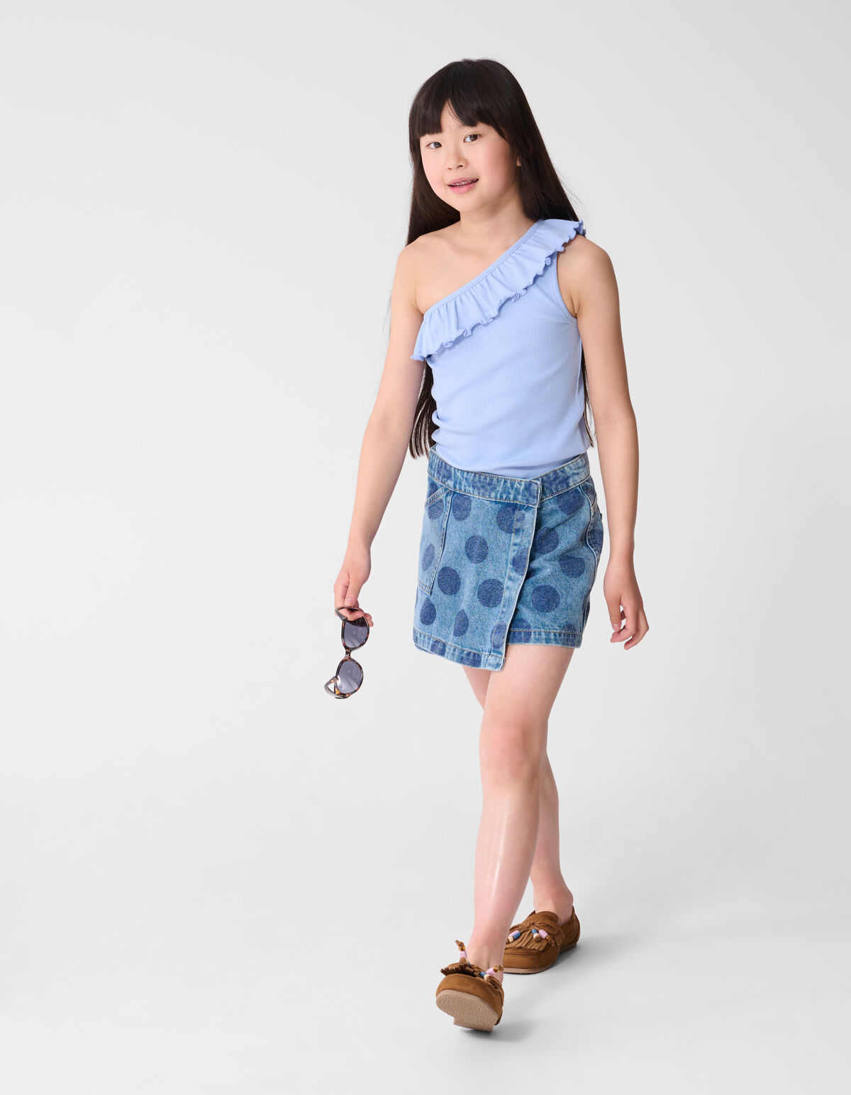 Polkadot Overslag Denim Skort Blauw SHOEBY GIRLS