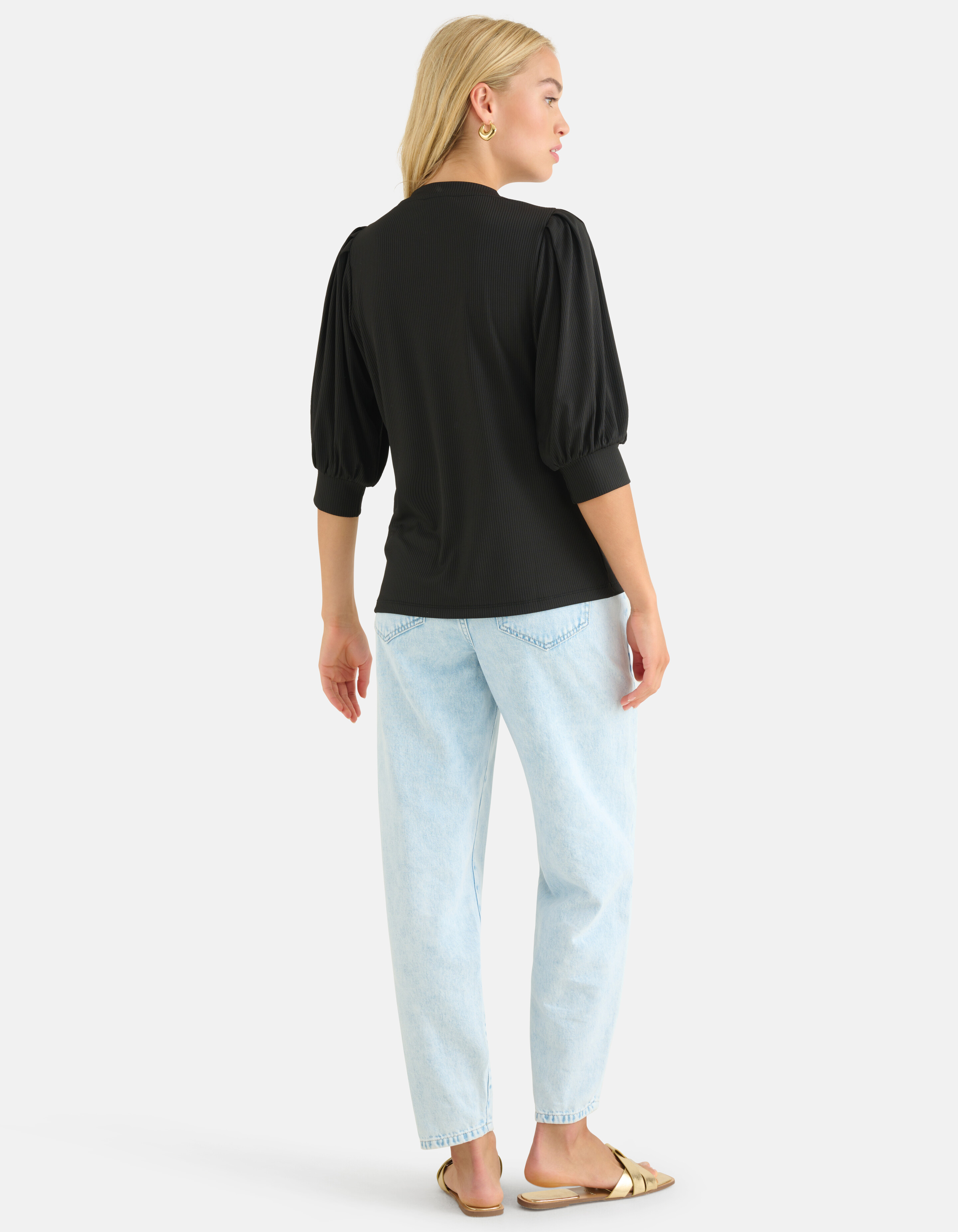 Rib V-hals Top Zwart SHOEBY WOMEN