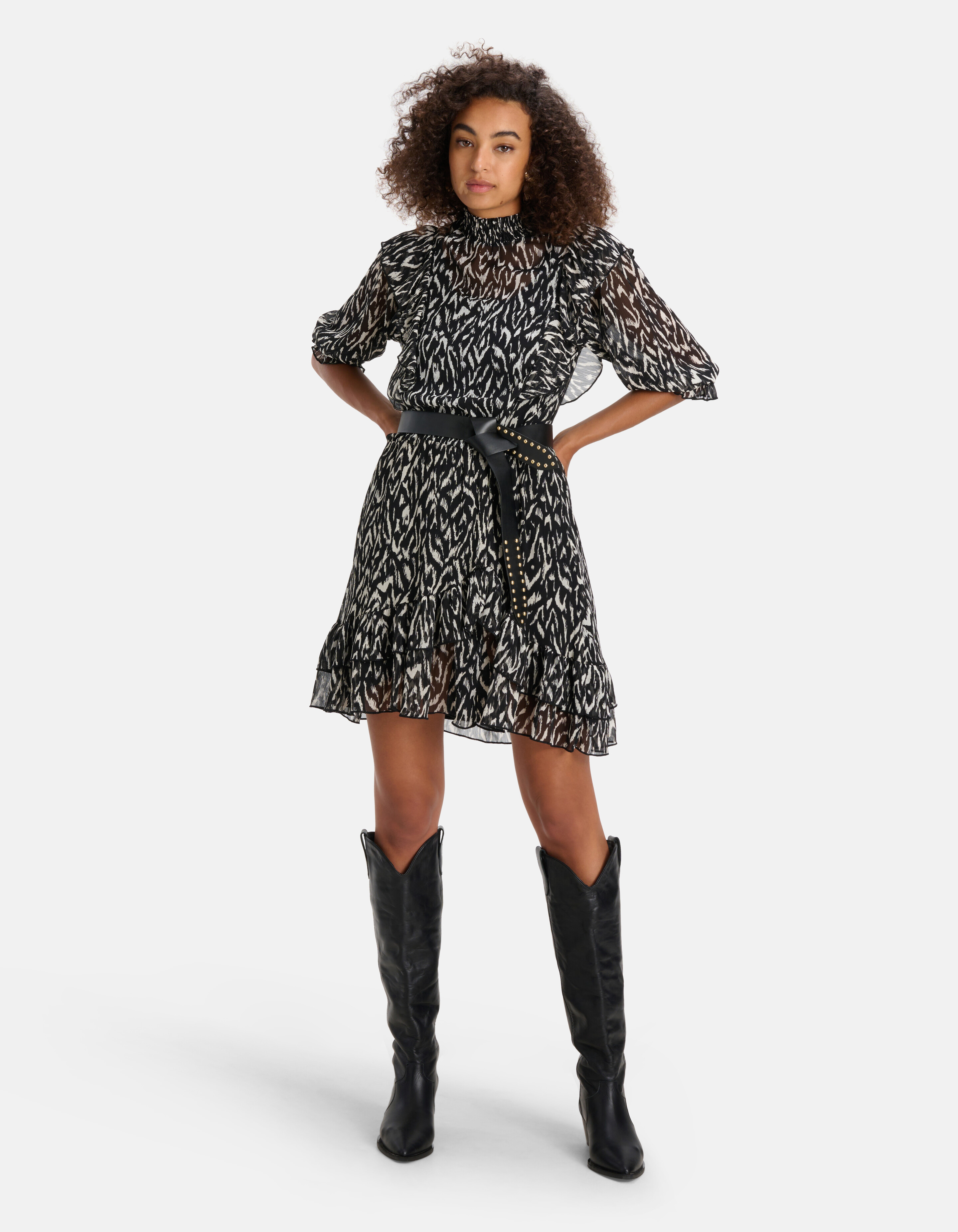 Grafische Chiffon Jurk Zwart/Wit SHOEBY WOMEN