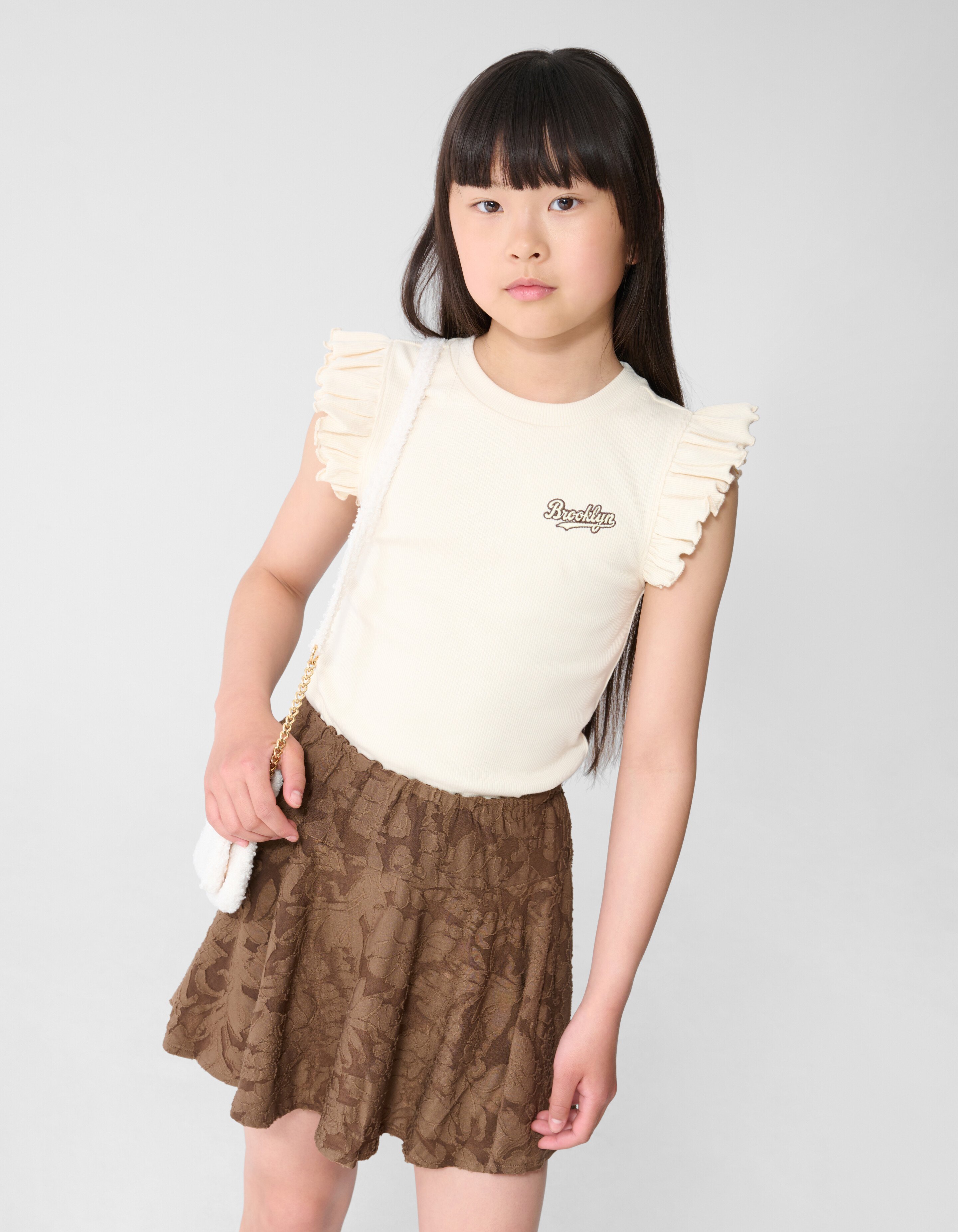 Brooklyn Ruffle Rib Top Gebroken Wit SHOEBY GIRLS